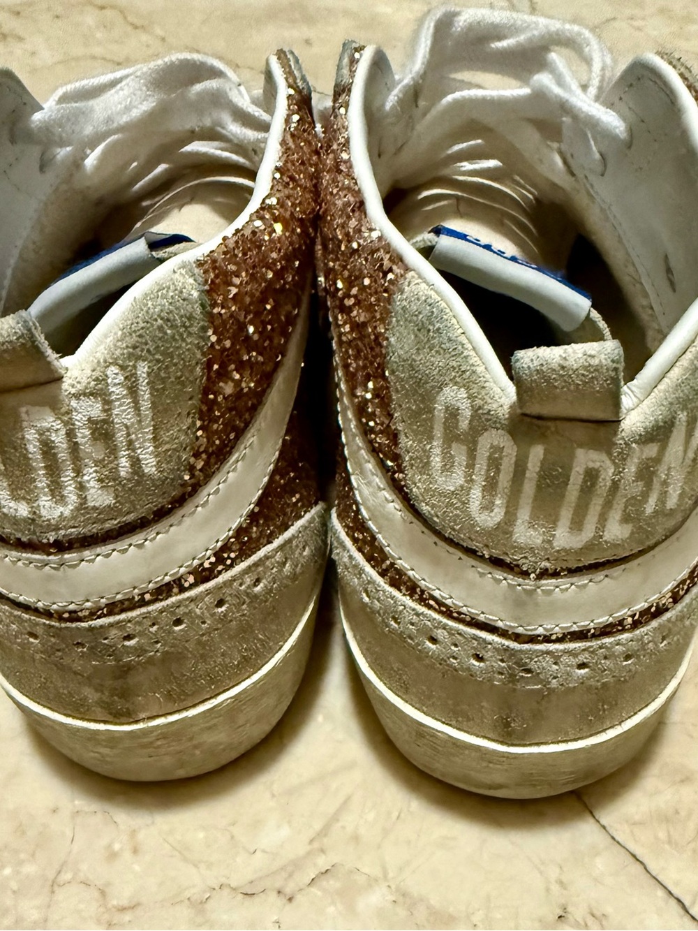 Golden Goose Beige Suede Sneaker with Rose Gold Glitter Star - Picture 5 of 6